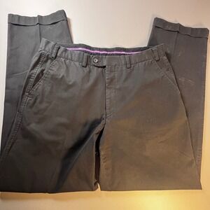 Hiltl Napa So Men 36x33 Black Stretch Dress Pants Flat Front Tailored Hem Slacks